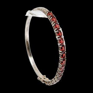Vintage 90s Sterling Silver & 15 Square Cut Garnet Bangle 925 XL 20.9g